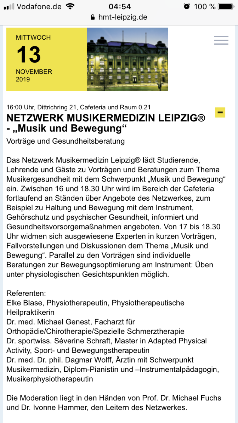 Gesundheitstag HMT Leipzig 13.11.2019 w/ Netzwerk Musikermedizin Leipzig