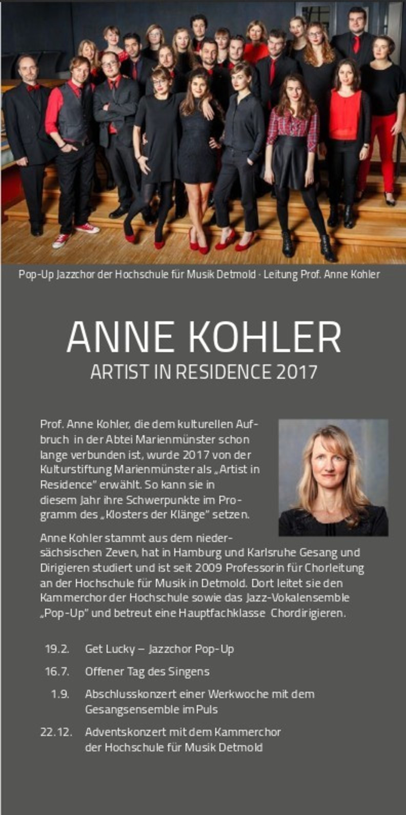 Anne Kohler ist Jahreskünstlerin der Kulturstifung Marienmünster Anne Kohler ist Jahreskünstlerin der Kulturstifung Marienmünster
