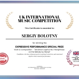 Sergiy Bolotny Special Prize "Expressive Performance " at the UK International Music Competition 