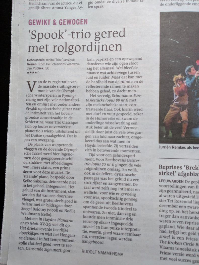 Piano Trio Classique Schierstins25.02.2018 Concert Review Leeuwarden Courant Piano Trio Classique Schierstins25.02.2018 Concert Review Leeuwarden Courant