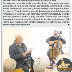 Rezension einer Lesung mit Begleitung des Violoncellos am 19. April 2024 in Heisede