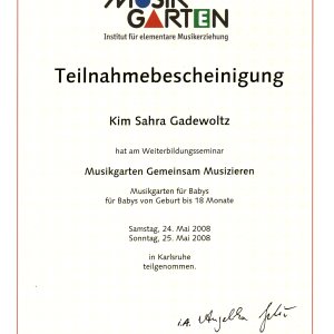 Teilnahme Weiterbildung Musikgarten mit Babys